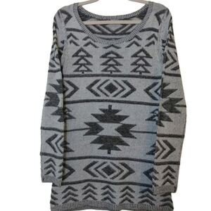 Charlotte Russe Neutral Gray Southwest Sweater Pullover Shirt Long Sleeve Top